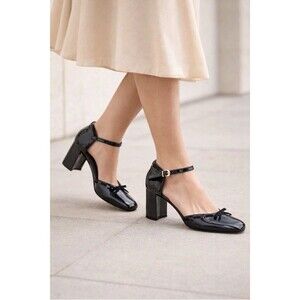 J.Crew Maisie Bow Heels Womens 6.5 Black‎ Patent Leather Balletcore Mary Jane